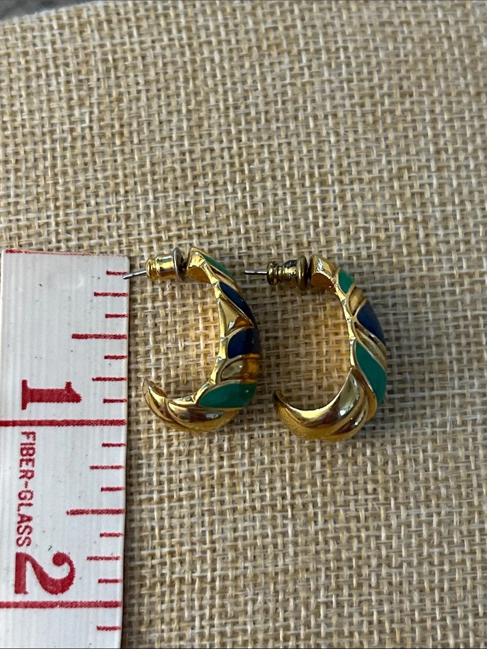 Avon Gold-Tone Green & Navy Enamel Post Back earrings